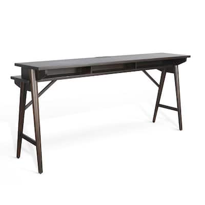 Ameri Console Table with USB Power Pack, 78 Inch Brown Mahogany Wood