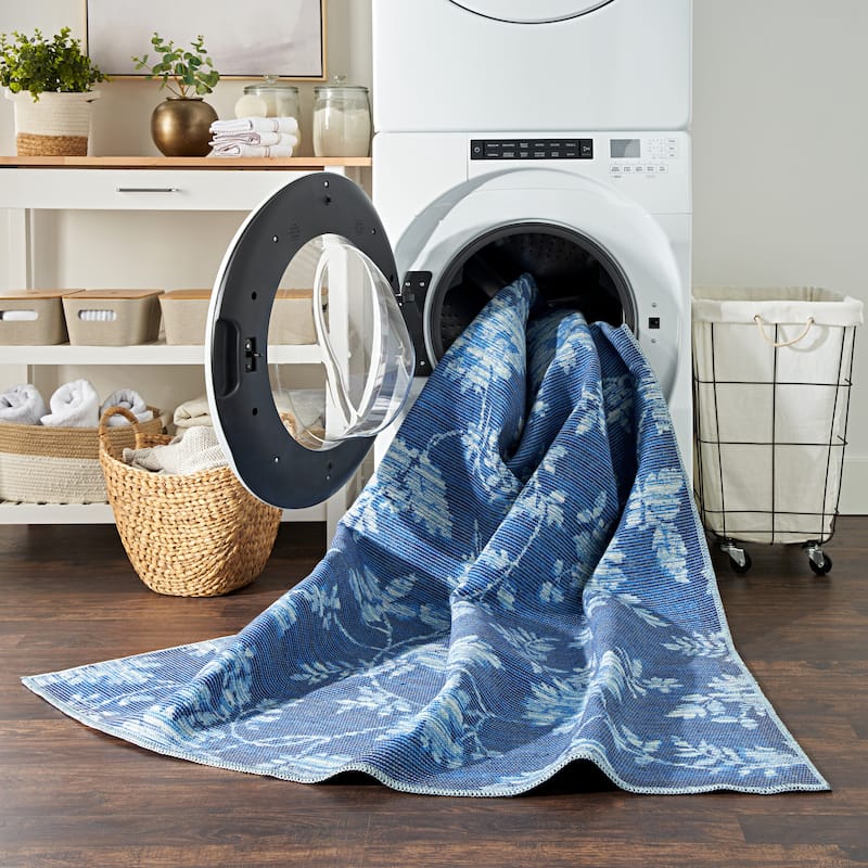 Waverly Machine Washable Botanical Damask Area Rug