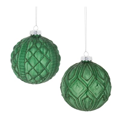 Glitter Frosted Glass Ball Ornament (Set of 12) - N/A
