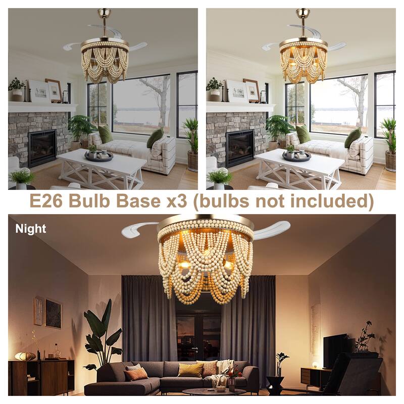 Bella Depot 42" Bohemian Retractable Ceiling Fan with Remote and Light 6-speed Reversible DC Motor