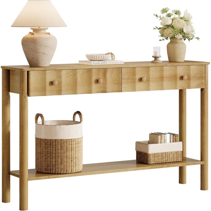 55-Inch Modern Console Entryway Table with 2 Drawers and Open Shelf - 55.11" W x 13.7" D x 35.43" H