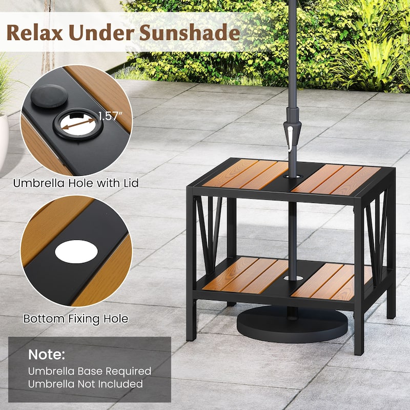 Gymax Outdoor Side Table 2-Tier Coffee End Table w/ 1.57'' Umbrella