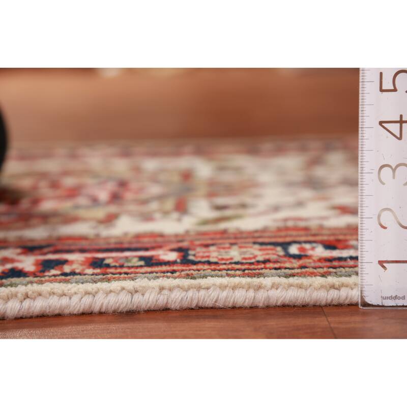 Hand Knotted Oriental 100% Wool Carpet Traditional Geometric Beige & Ivories Heriz (serapi) Runner Rug - 8' 0'' X 2' 7''