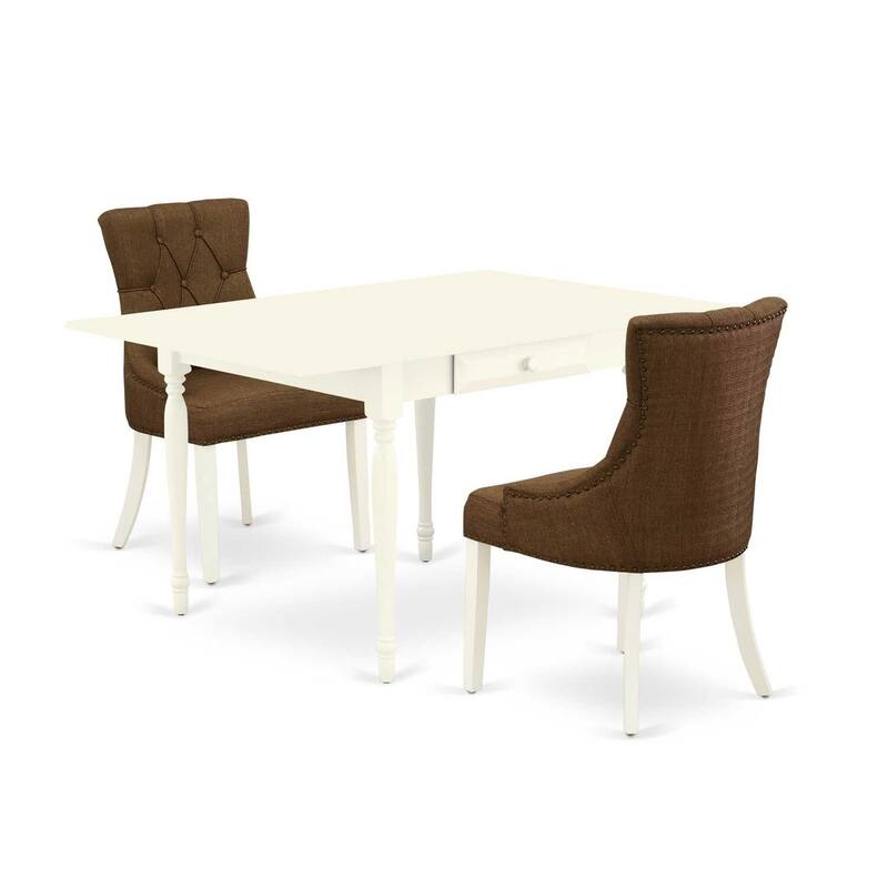 HomeStock 3-Piece Linen White Finish Solid Wood Top with Dropleaf Dining Table Set