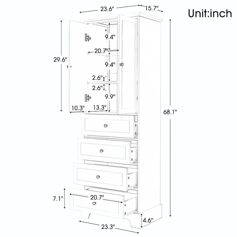 Storage Cabinet with 2 Doors and 4 Drawers - Grey