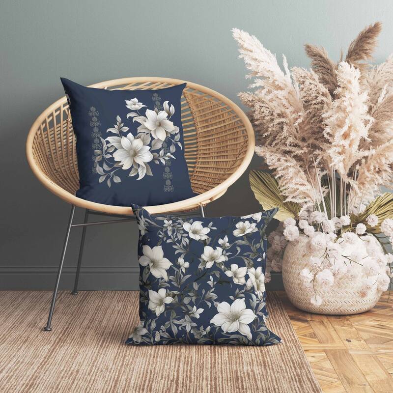 Petal Perfection Faux Suede Reversible Throw Pillow Blue and Cream