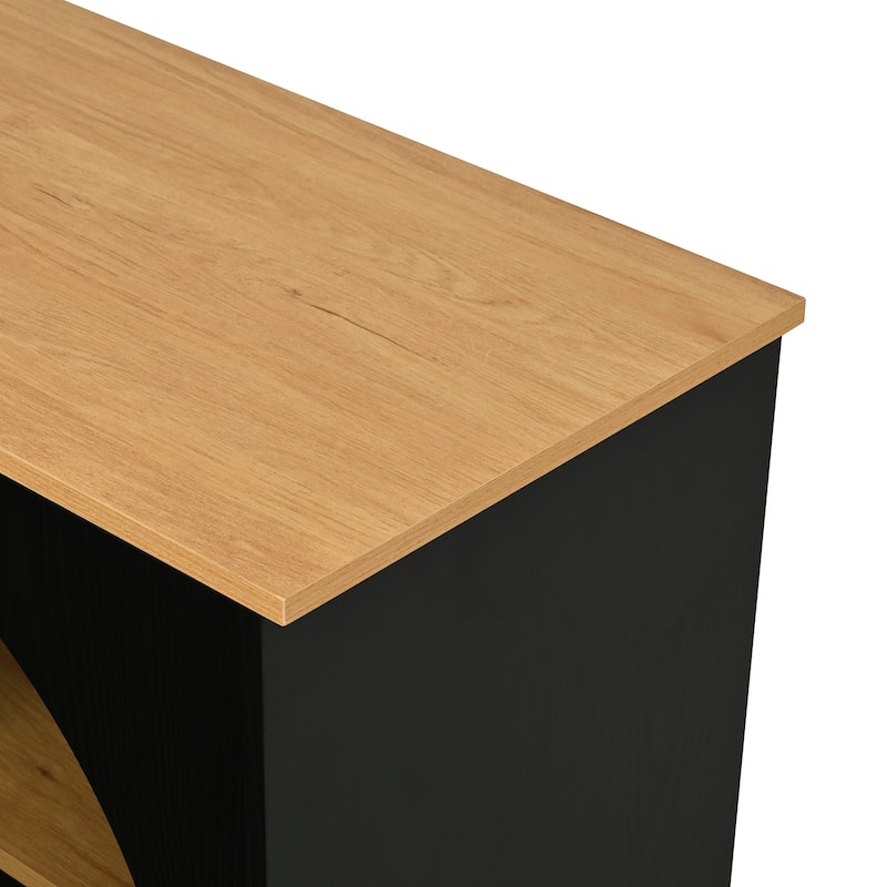 3-Piece TV Stand Set with Bookshelf for TVs Up to 70", Wood Grain Entertainment Center with Arched Design, Tempered Glass Doors