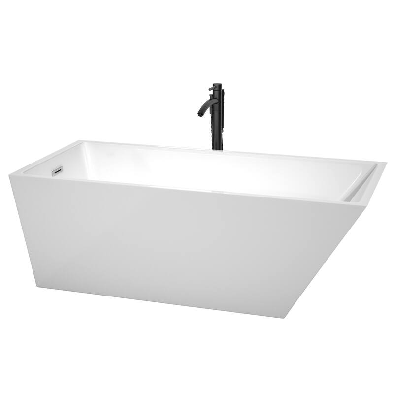 Wyndham Collection Hannah 67" Freestanding Soaking Tub with Tub Filler - White / Polished Chrome Trim / Matte Black Faucet