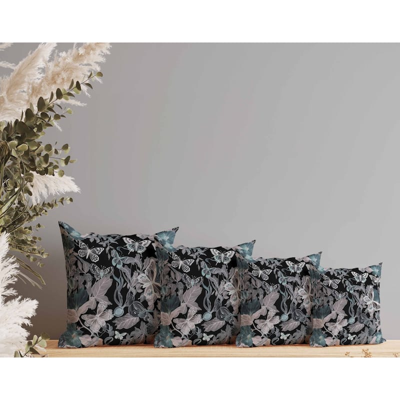 Butterfly Haven Faux Suede Reversible Throw Pillow Black and Teal