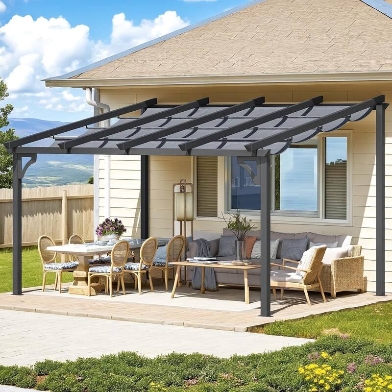 AECOJOY Outdoor Gazebo for Patio, Retractable Pergola with Adjustable Sun Shade Canopy Roof