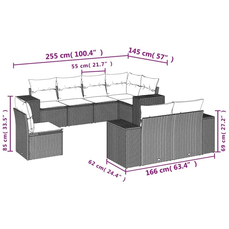vidaXL Patio Sofa Set with Cushions Outdoor Conversation Furniture Poly Rattan