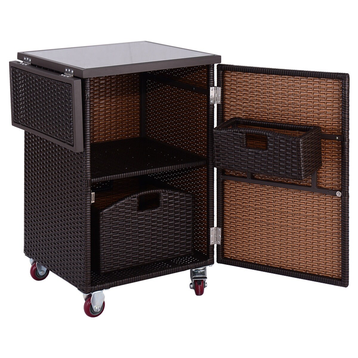Shop Costway Brown Rattan Wicker Kitchen Trolley Cart Patio Roller