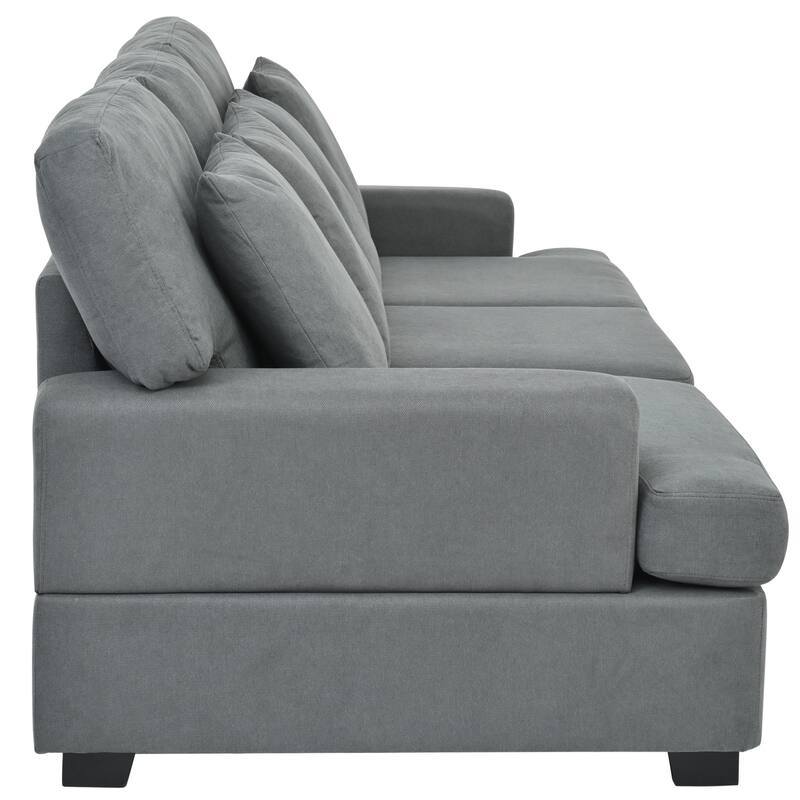 Modern Linen Fabric 3 Seat Sofa with Removable Back and Seat Cushions