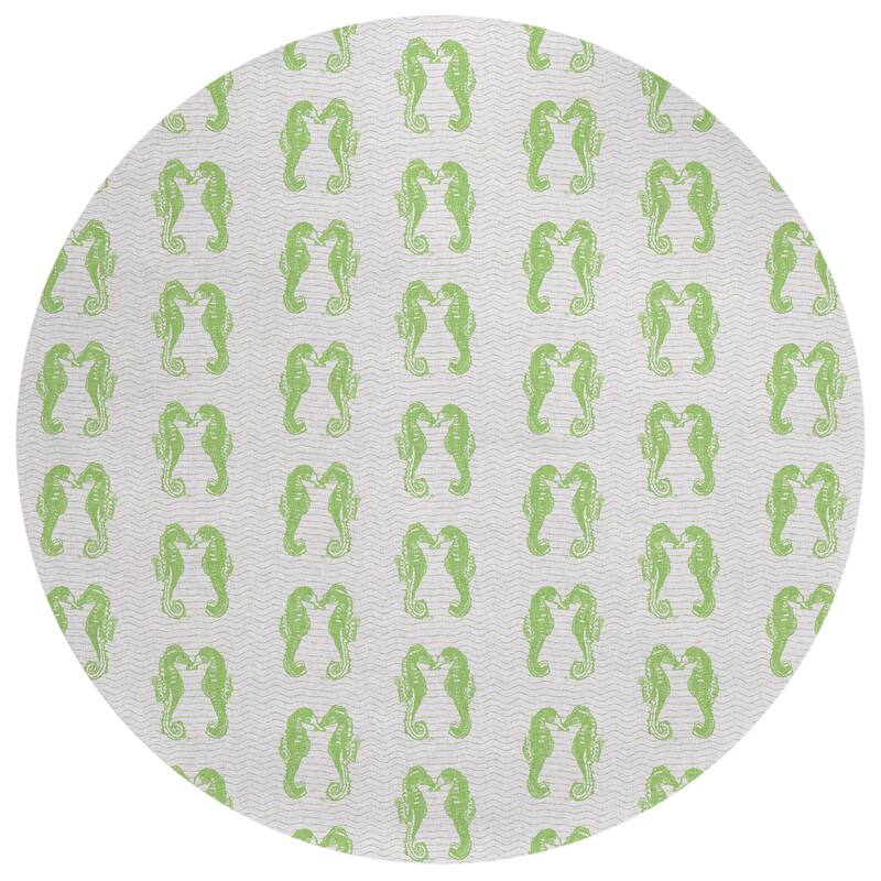 Indoor/ Outdoor Surfside Seahorses Washable Rug New - Green - 8' x 8'