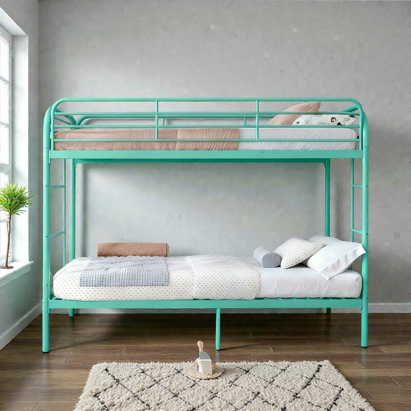 Twin Over Twin Metal Bunk Bed with Dual Ladders, Full Length Guardrails, Heavy Duty Frame, No Box Spring Needed