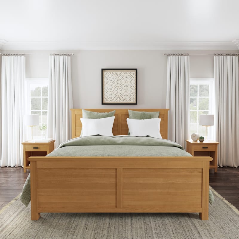 Oak Park Brown Wood King Bed and Two Nightstands - 3 Piece - Brown - King
