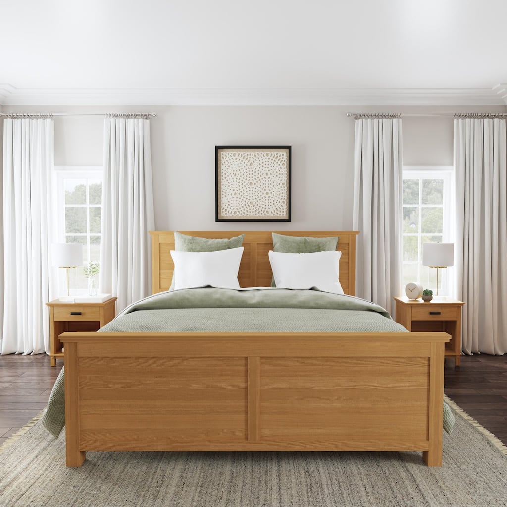 Oak Park Brown Wood King Bed and Two Nightstands