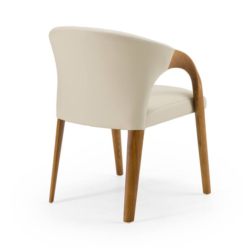 Modrest Wynetta Mid-Century Modern Grey Vegan Leather & Walnut Dining Chair