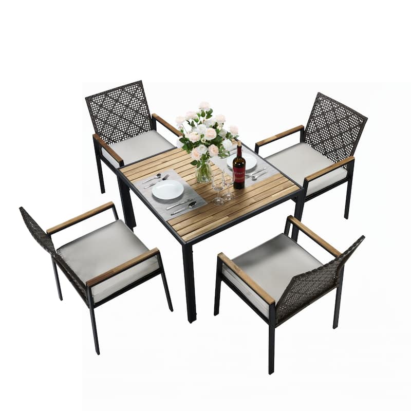 All Weather 5-Piece Patio Dining Table Sets,Coffee Brown