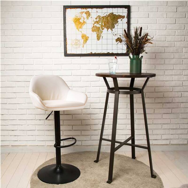 Glitzhome 41"H Round Wood Top High Pub Table with Gaslift Adjustable Swivel Bar Stools Set - 2PCS Brown Table & White Chair