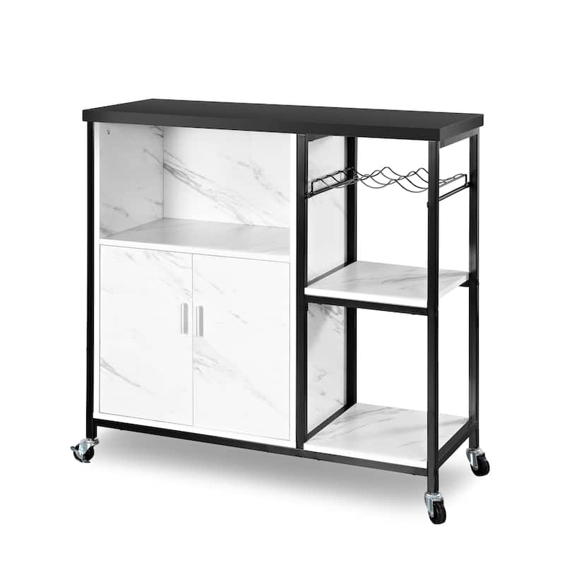 Ledel 35.4-inch Rolling Kitchen Island Cart With Wine Rack And Shelves