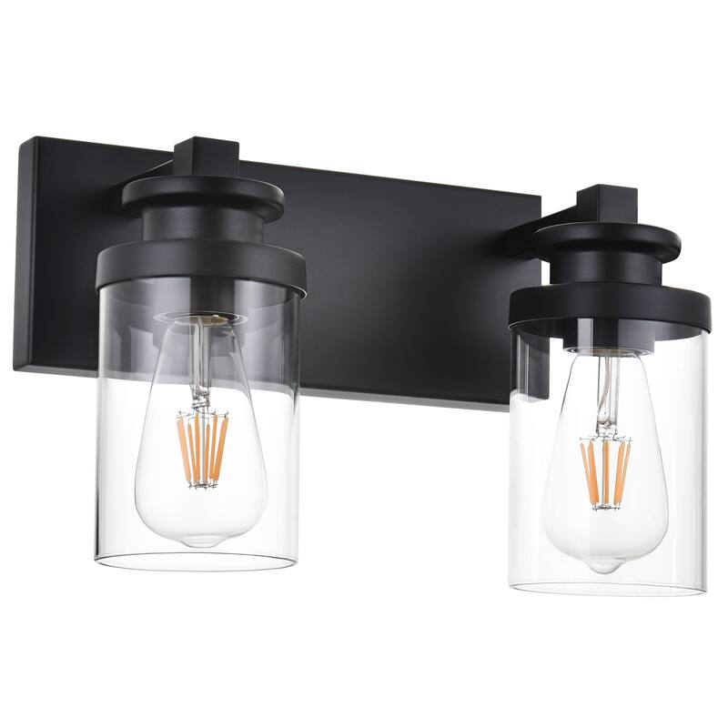 Industrial Vanity Light fixture with Clear Glass Shade - 2-Lights - Black