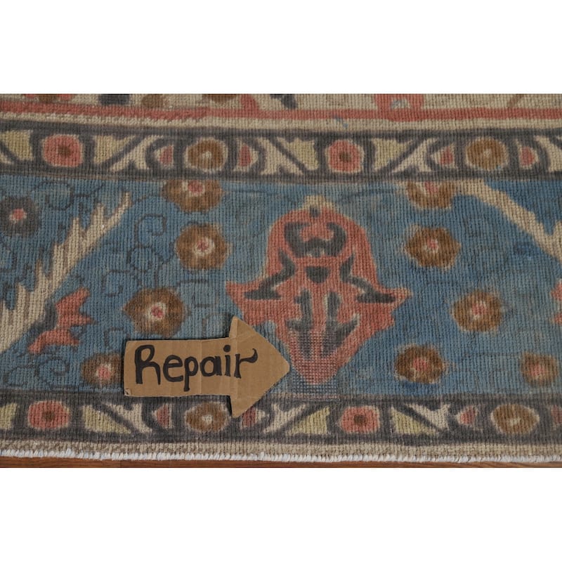 Distressed Blue Tabriz Persian Antique Area Rug Handmade Wool Carpet - 9'3" x 12'8"