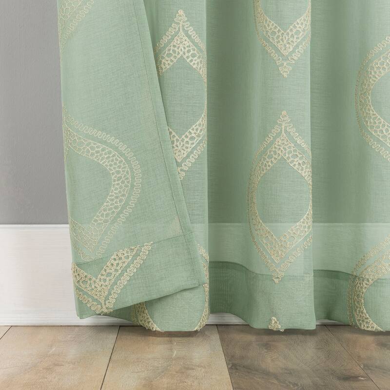 No. 918 Ravenna Embroidered Medallion Sheer Rod Pocket 1-Piece Curtain Panel, Single Panel