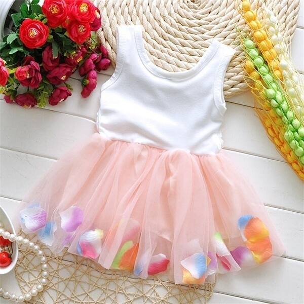 Shop The Summer Beautiful Girls Flower Petals Color Hem Dress
