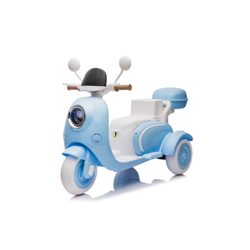12V Kids Electric Motorcycle, 3 Wheels Ride On Scooter with USB,Bluetooth,Lights,Storage Box, 2 Seats Dual Motor Motorbike - Blue