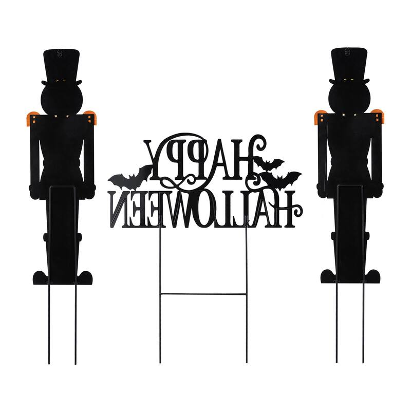 Glitzhome Halloween LED Ghost Cat Pumpkin Nutcracker Yard Stakes Standing Sign Hanging Decor
