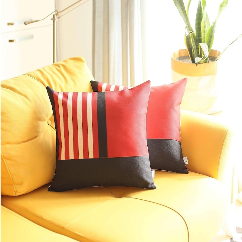 HomeRoots Set Of Two 18" X 18" Red Striped Zippered Handmade Polyester Throw Pillow