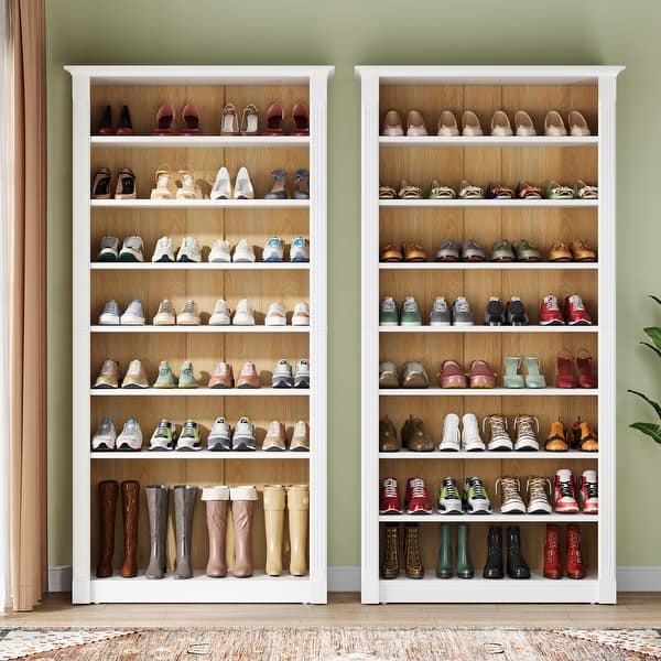8-Tier Shoe Rack, Wooden Freestanding Shoe Storage Cabinet for 32-40 Pairs, Shoe Organizer Shelf for Entryway, Closet， White