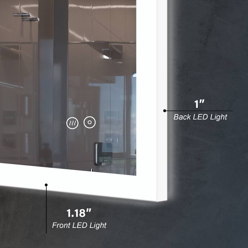 Wall Mounted Bathroom Frameless With Back/Front Light LED Mirror,Anti-fog