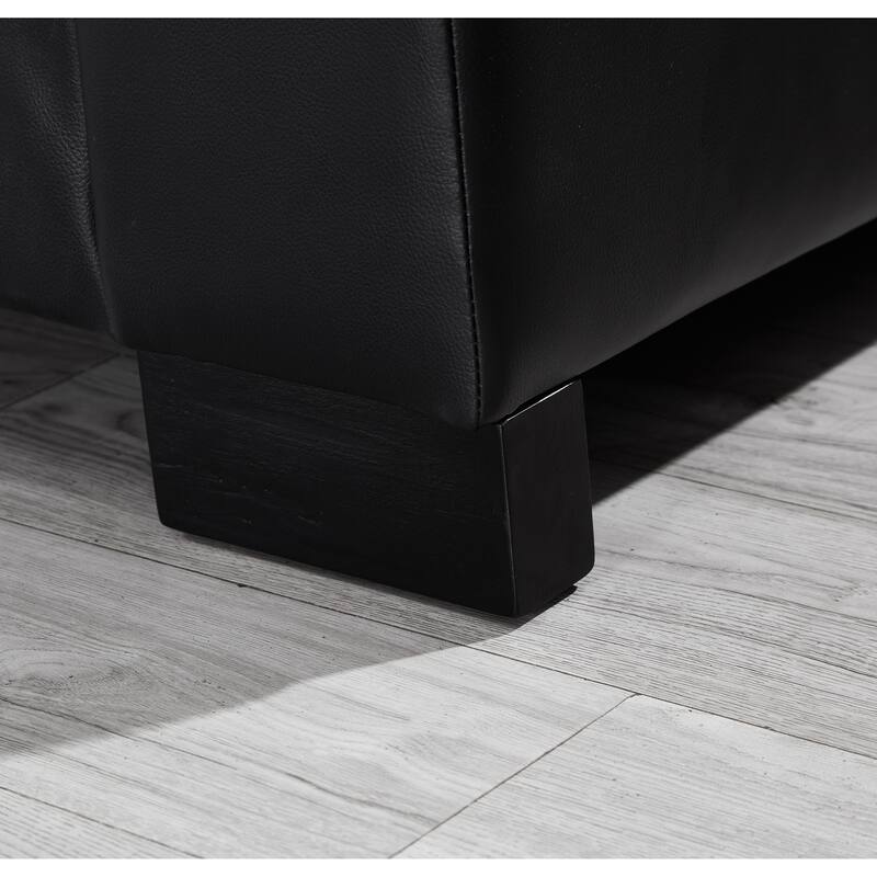 Faux Leather Upholstered Loveseat, Oversized 3 Seater Sofa with Square Arms, Deep Seat Sofa with Cup Holder & Storage