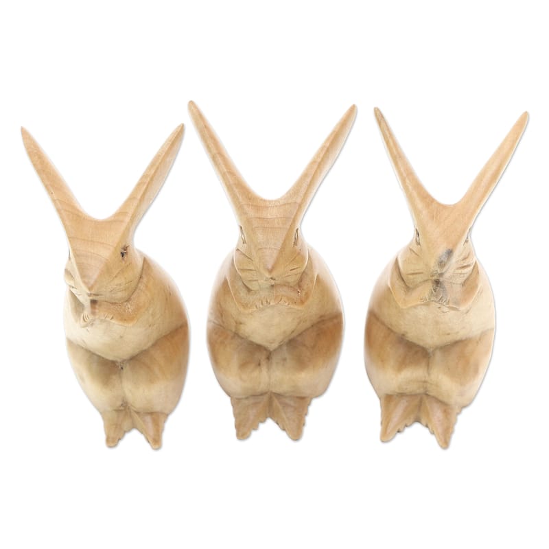 Novica Handmade Adorable Bunnies Wood Sculptures (Set Of 3)