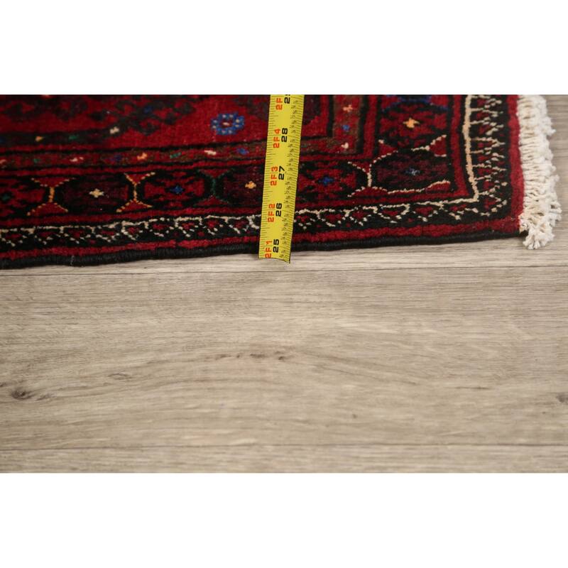 Geometric Balouch Persian Wool Area Rug Hand-knotted Foyer Carpet - 3'3" x 4'11"