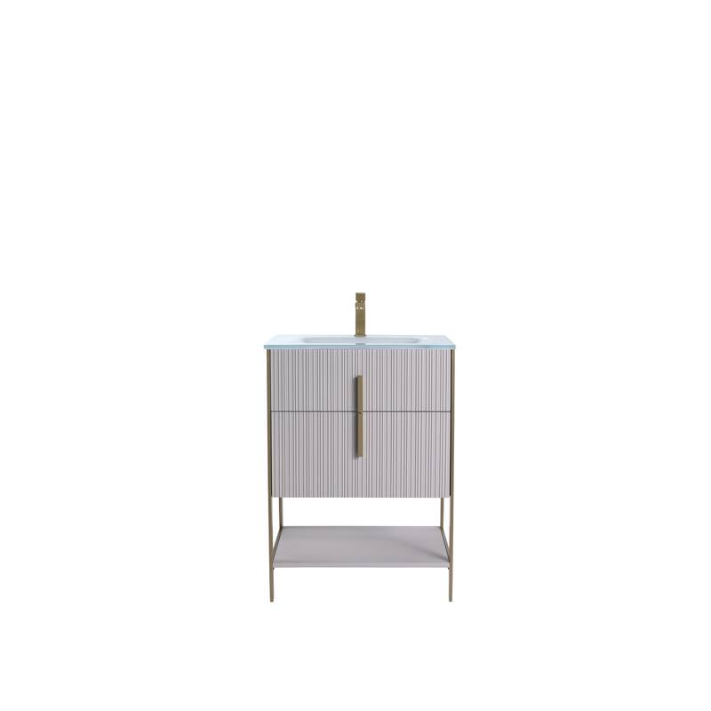Fine Fixtures Serenity Modern Bathroom Vanity with White Glass Top