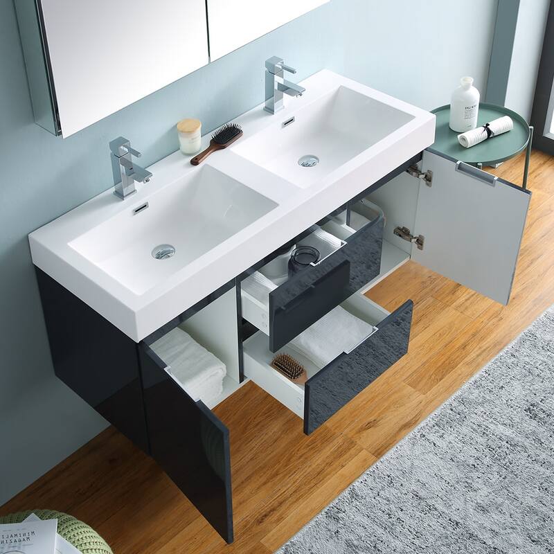 Fresca Senza 48" Wall Mounted / Floating Double Vanity Set with Wood