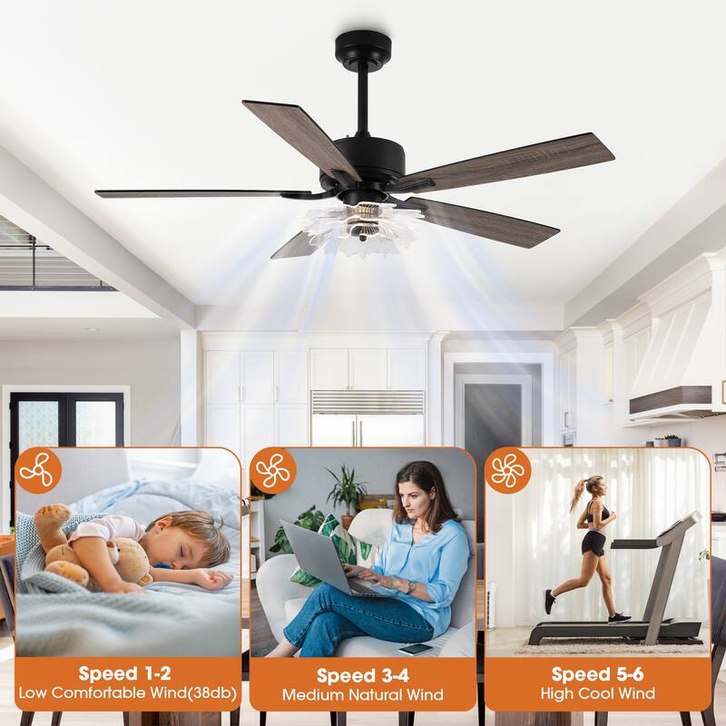 52-inch Industrial Acrylic Matte Black DC Ceiling Fan with Light and Remote