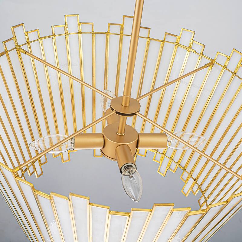 4-Light Modern Metal & GlassChandelier with White Jade Glass Shade for Living Room - 4 Light