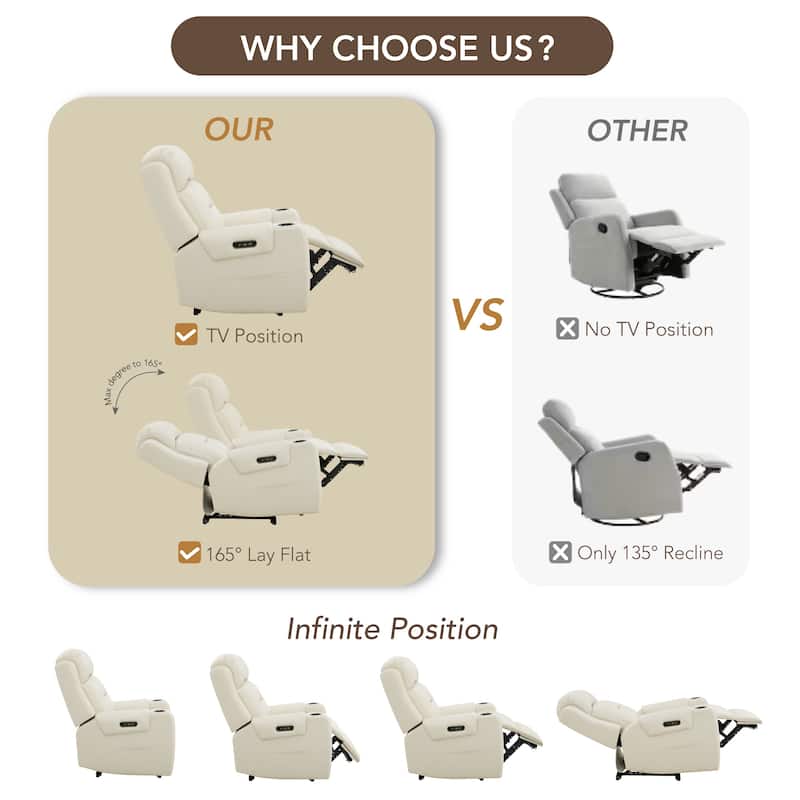 Anya Power Genuine Leather Recliner Chair Lay Flat Recliner