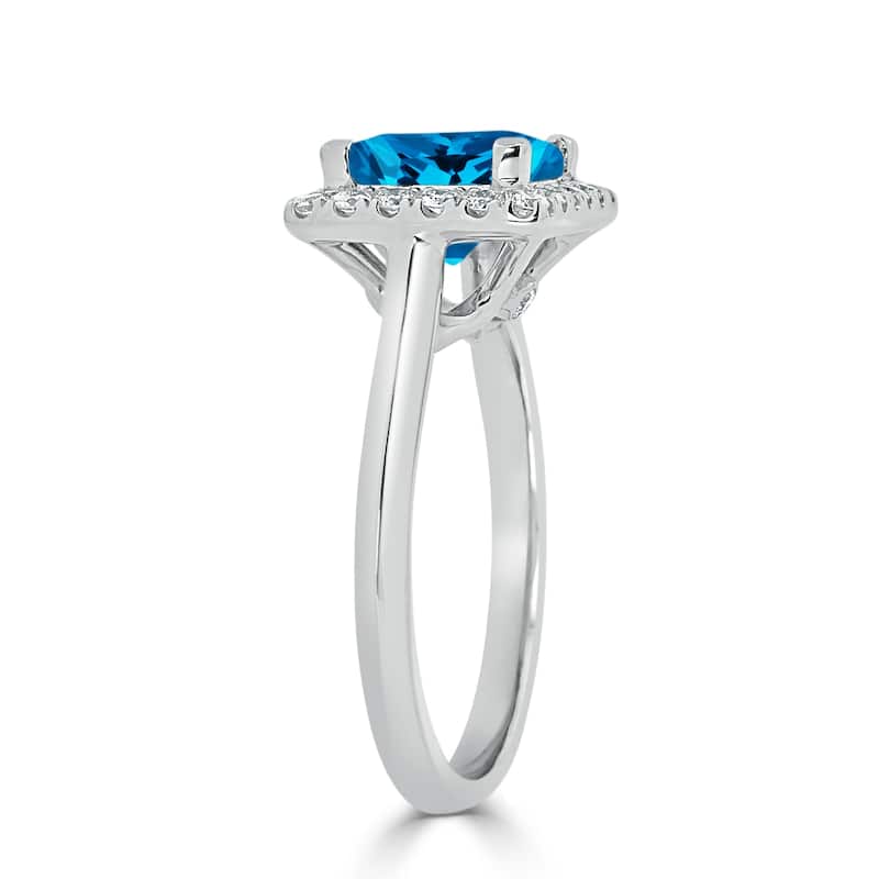 Auriya 1 3/4ct Princess-cut Swiss Blue Topaz Halo Diamond Engagement Ring 1/3ctw 14k Gold