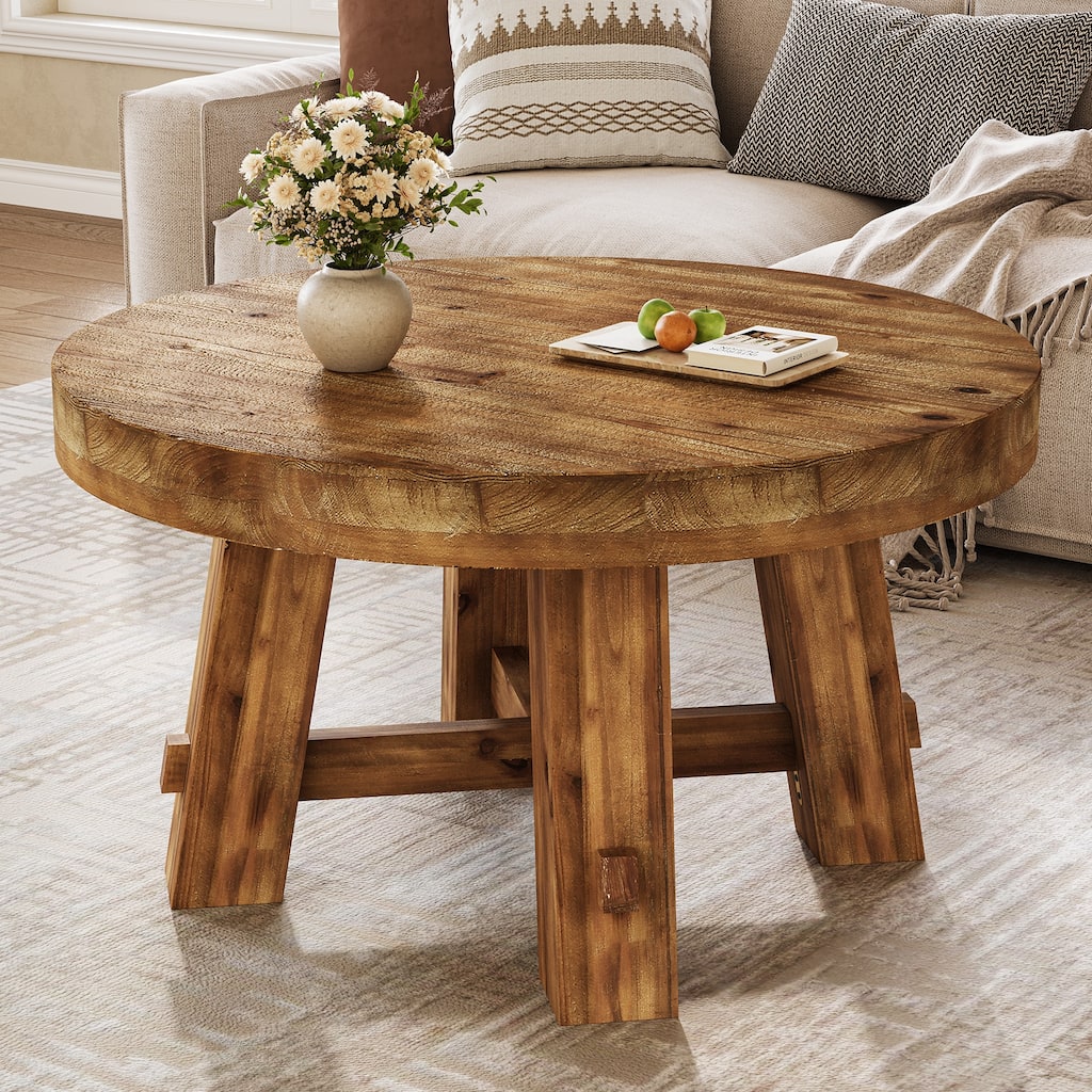 Solid Wood Round Coffee Table, 31.5-Inch Center Table