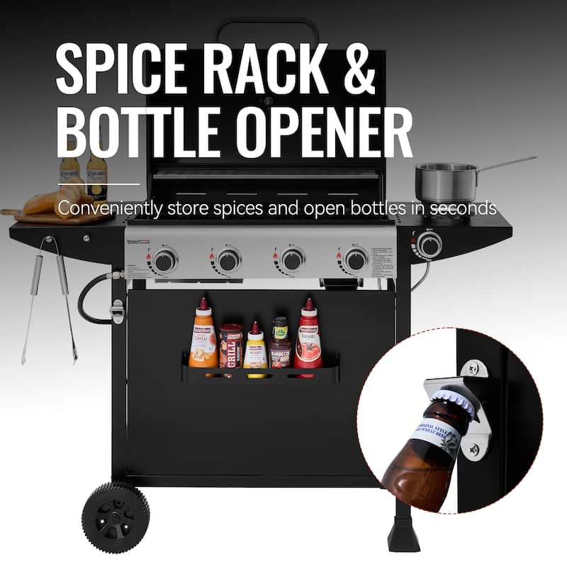 Royal Gourmet 4-Burner Gas Grill with Side Burner&Front Spice Rack