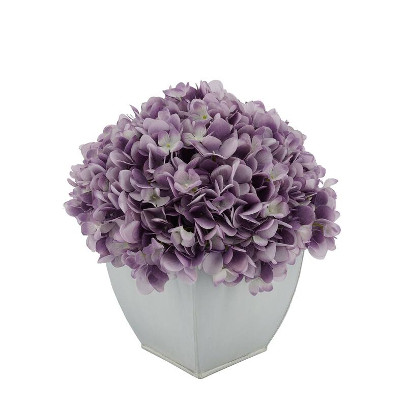 Faux Hydrangea in Cream Tapered Zinc Cube - Lavender