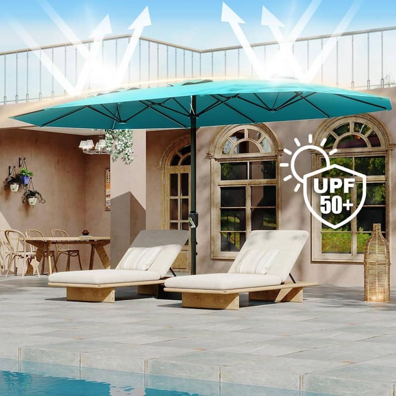 15FT Double-Sided Patio Umbrella with Base Included for Pool Lawn Garden - Turquoise