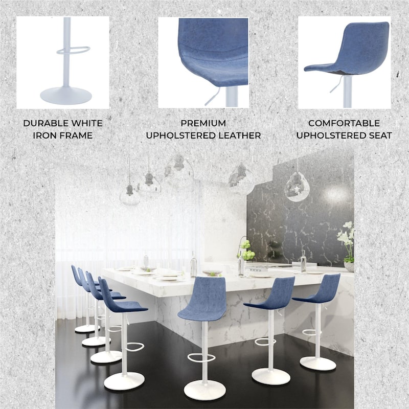 Adjustable Height Bar Stool in Leather Upholstery With White Iron Base Tilbury Collection