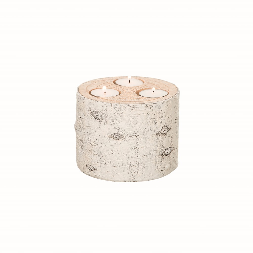 Transpac Resin 5.25 in. Off-White Christmas Birch Candle Holder
