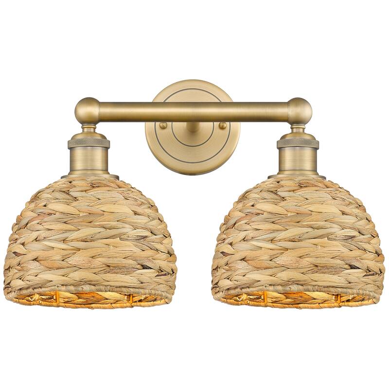 Innovations Lighting 616-2W-11-17 Woven Rattan Vanity Woven Rattan 2 - Brushed Brass / Natural
